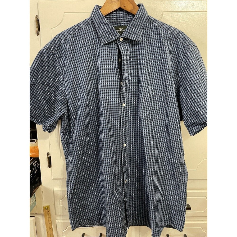Rodd & Gunn Shirt Mens 2XL Blue Sports Fit Striped Print Button Up Short Sleeve